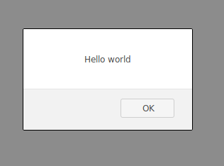 Une pop up qui contient les mots Hello World